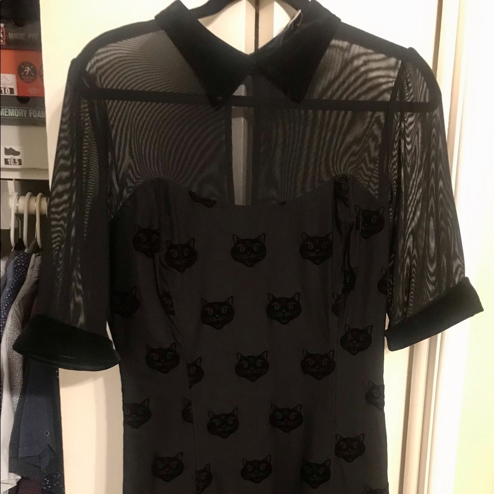 Collectif Wednesday Velvet Cat Pencil Dress